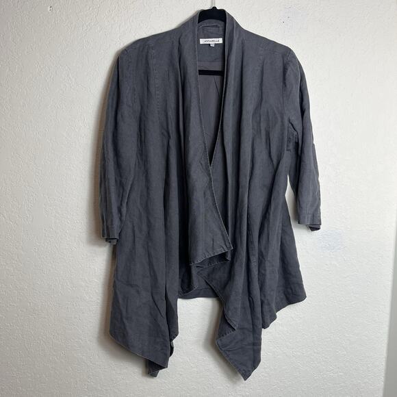 Annabelle Grey Linen Open Front Cardigan draped, 3/4 sleeve, breathable, size 10 - Picture 1 of 8